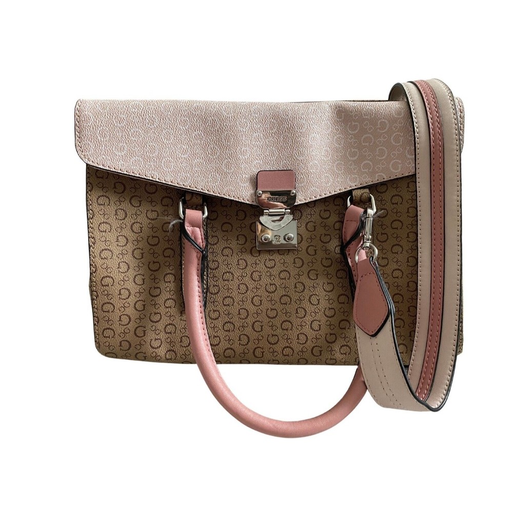 Guess Handbag Blush Pink Signature Logo Multi-Pocket Satchel Purse Adjustable